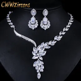 Cwwzircons Brand Cubic Zirconia Свадебные украшения Аксессуары для ювелирных изделий Bridal Hrinestone ожерелье и серьги для невесты T142 T190701