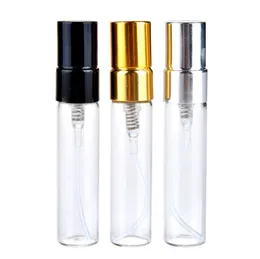 TOP 5 ML 10 ML Frasco De Spray De Vidro Transparente Vazio Limpar Recarregável Perfume Atomizador com Prata de Ouro Cap Portátil Frascos De Vidro De Amostra LX6452