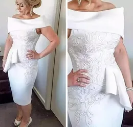 2019 Bateau Mother Of The Bride Dresses Lace Appliques Sheath Prom Party Gowns Short Satin Custom Formal Dresses Evening Party Gowns