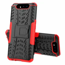 Hybrydowy kickstand Wplatanie Wytrzymały Heavy Duty TPU + PC Wstrząsek Pokrywa Case dla Samsung Galaxy A60 A80 A90 50P