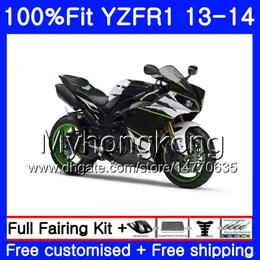 Injektionskropp för Yamaha YZF 1000 Grön Vit Stock YZF R 1 YZF1000 YZF R1 13 14 242HM.39 YZF-1000 YZF-R1 YZFR1 2013 2014 Full Fairing Kit