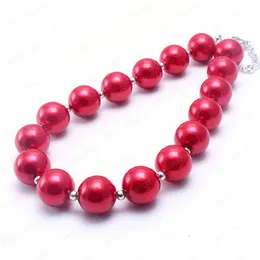 Nyaste Jul Baby Kid Chunky Halsband Solid Röd Pearl Girl Kids Bubblegum Chunky Bead Halsband Barn Smycken