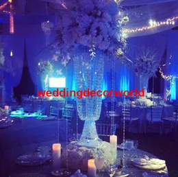 New style wholesale event wedding tall crystal gold have long bead chain small round flower stand wedding centerpiece decor1080