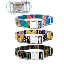 Personlig Nylon Dog Collar Djur Tag Custom Puppy Cat Namnskylt ID Kort Justerbar för medelstora stora hundar Graverade