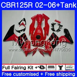 Ljus röd svart kropp + tank för Honda CBR-125R 125CC CBR125RR CBR125R 02 03 04 05 06 272HM.16 CBR 125 R 125R 2002 2003 2004 2005 2006 FAIRING