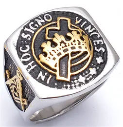 Coroa Royal Princesa Knights Templar Cross Rings Retro Antique Antecedável Aço Anterior Gold Anéis maçonários maçônicos com estrelas em hoc signo vincess