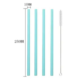 Straight Silicone Drinking Straw Set Återanvändbar 25cm Flexibel Miljövänlig Straws Färgglada Pärlmjölk Te Milkshake Straw för Travel Camping