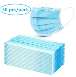 DHL 50Pcs Disposable Face Masks with Elastic Ear Loop 3 Ply Breathable Non Woven Anti Dust Protective Mouth Masks CPA2281