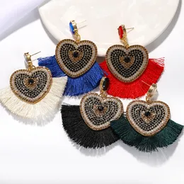 Wholesale-fashion luxury designer exaggerated glittering diamond crystal very cute lovely heart tassel stud earrings for women girls