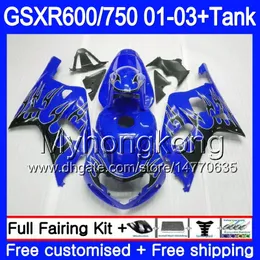 +タンク用鈴木GSXR 600 750 GSXR-750 GSXR600 2001 2002 2003ブラックフレームブルー294HM.55 GSX R750 R600 K1 GSX-R600 GSXR750 01 02 03フェアリング