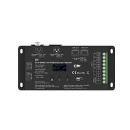 OLED 5CH*6A 12-24VDC CV DMX Dekoder D5 5-CH DMX512 i RDM Decoder/Master, XLR3, RJ45, Zielony interfejs terminalu