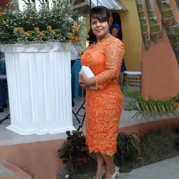 Orange Lace Sheath Mother Dress Custom New Plus Size Long Sleeve Tea Length Mother Of The Bride Dresses Women Prom Gowns