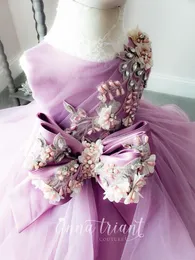 Кружевные фиолетовые платья для девочек-цветочниц на свадьбу Многоярусные юбки Бальное платье из тюля с аппликацией Платье для маленьких девочек с бисером First Commu226K