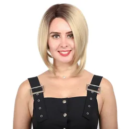 Kort Bob Lace Front Wig för Kvinnor Ombre Syntetiska Parys Brun Blond Snörhår