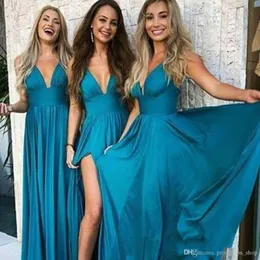 Abiti da damigella d'onore in chiffon blu verde acqua economici sexy Abiti da damigella d'onore lunghi con scollo a V profondo da spiaggia Plus Size Abito da cerimonia nuziale per ospiti Abiti da damigella d'onore