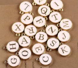 Fashion- Stamped Initial Charm Pendants GOLD Plated White Drip Round DIY Letter Pendant for necklace 4 colors for choices