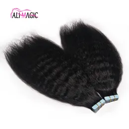 Kinky Curly Skin Weft Tape In Hair Extension Kinky Straight Weave 100% Human Hair Brazilian Indian Peruvian 12-28inch 100g/40pcs Factory
