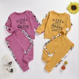 Bebés Meninas roupas de primavera letra impressa Vestuário Define gola redonda Crianças manga comprida Tops Calças Ternos Casual Hoodies Pants Outfits C7211