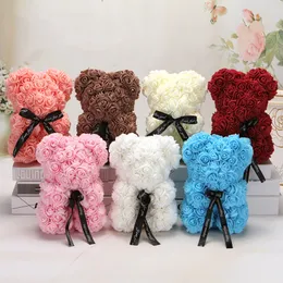 Valentines Day Gift 25cm Rose Teddy Bear Rose Flower Artificial Decoration Birthday Party Wedding Decor Girlfriend Gift