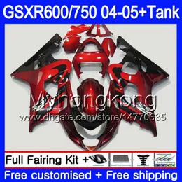Bodys + Tank لـ SUZUKI GSXR 750 GSXR 600 GSXR-750 GSX-R600 blk red 2004 2004 295HM.49 GSX R750 K4 GSXR600 04 05 GSXR750 04 05 Fairing
