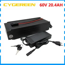750W 60V E-Bike Battery 20.4Ah Electric Scooter Lithium Battery 60V Rear rack Use for 3400mah cell 16S6P+2A Charger 15A BMS