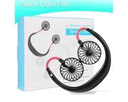 Wiszące Neck Cool Mini Wentylator Usb Rechargeable NeckPand Lazy Neck Hands Darmowe Wiszące Podwójne chłodzenie Mini Fan Sport 360 Stopni Obracanie