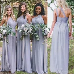 2020 Nya Wetnern Country Chiffon Garden Boho Bridesmaid Dresses One Shoulder A Line Pleats Maid of Honor Gowns Custom Made Billiga BM1916