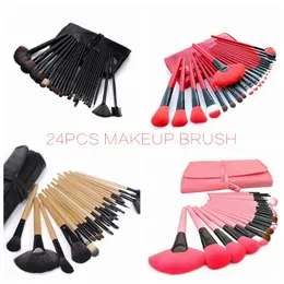 24pcs / set Professionell Makeup Brush Set Svart Trä Röd Makeup Brushes Kosmetiska Borste Skönhetsverktyg HHA-206