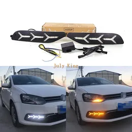 Julho King Led Daytime Running Lights Case para Volkswagen Polo 2014-2018 sem nevoeiro versão lâmpada, LED dianteiro Drl + sinais de virada amarela
