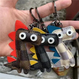 Plaid Design Dinosaur Key Chains Ring PU Leather Cartoon Fashion Car Keychain Holder Women Men Animal Flower Bag Charms Jewelry Accessories