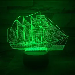 10st Hot 3D Boat Illusion Lamp 3D LED Light 7 RGB Lights DC 5V USB Powered 5th Battery Powered Wholesale Drop Frakt