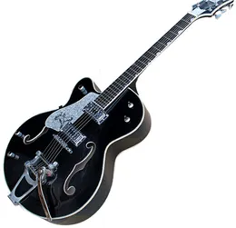 Gitara elektryczna lewej ręki, specjalna wkładka i czarne korpus, Doble F Hole, podstrunnica z drzewa różanego, chromowane sprzęt
