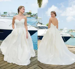 Beach Elbeth Gillis 2019 WDDING Dresses Sweetheart Lace Satin Platser Backless Bridal Gowns Plus Size Boho Chic Vestido de Novia Bröllop Dres