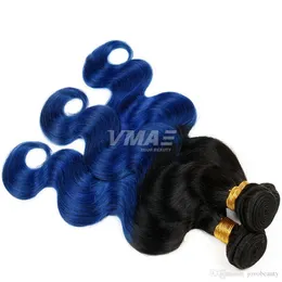 VMAE Two Tone 1B Blue Ombre vergine brasiliana capelli umani onda del corpo 3 pezzi nero e blu tessuto ombre estensioni dei capelli umani intrecciare i capelli