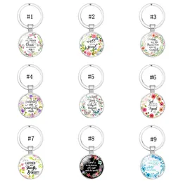 Keychains & Lanyards Catholic Rose Scripture keychains For Women Men Christian Bible Glass charm Key chains Fashion religion Jewelry accessories Y86U