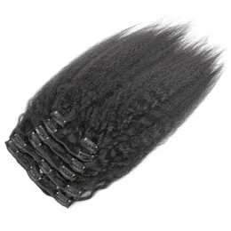 Hot Coarse Yaki Clip In Human Hair Extensions 100G Obearbetad Virgin Mongolian Kinky Straight Clip On / In Hair Extensions Gratis frakt