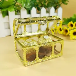 100pcs Free shipping top grade golden silvery transparent plastic treasure chest wedding candy box gift boxes LX2209