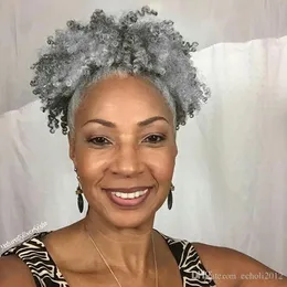 silver grey kinky curly drawstring ponytail human hair short high afro kinky gray human hair ponytail puff afro bun extension 100g 120g