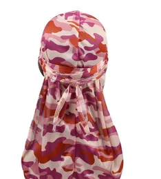 Fashion-Miltary Camouflage Silky Durag Hot New Colorful Premium 360 Waves Long Tail SS Hiphop Caps för män och kvinnor Högkvalitativ du-Rag
