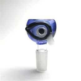 Ciotola per bong in vetro maschio da 14 mm e 18 mm con narghilè spesso Pyrex blu secchio gocciolamento occhi neri manico bianco ciotole per Dab Rigs fumatori acqua bong tubi