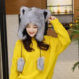 2019 ny koreansk höst / vinter stil med sammet och tjocka hattar kära räv lei feng hatt nordöstra varma utomhus öronmuffar imitation päls hattar