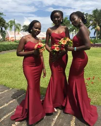 African Burgundy Strapless Mermaid Prom Dresses Simple Country Guest Gowns Maid Of Honor Dress Plus Size BM1542