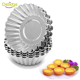 Wholesale- 10 pcs /lot Flower Shape Egg Tart Mold Aluminum Metal 7 cm Cupcake Cake Cookie Mold Tin Baking Egg Tart Tools
