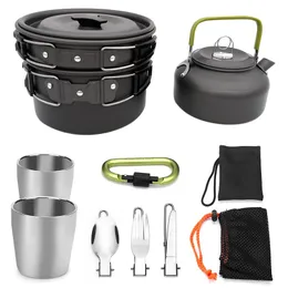 Outdoor Camping Turystyka Piknik Czajnik Zestaw Pot Portable Cookware Mess Kit Carabiner Camping Cockoware Piec