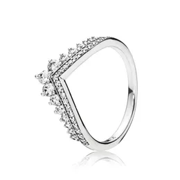 Clear CZ Diamond Princess Wish Ring Set Original Box for Pandora 925 Sterling Silver Women Girls Wedding Crown Rings