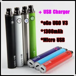 Batteria originale UGO- V3 III eGo T 1300 mAh Penna Vape EVOD Micro USB Carica passthrough sul fondo 510 Filo con caricatore