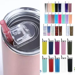 20oz Stainless Steel Straight Cup 32 Colors Tall Skinny Tumbler 20 oz Vacuum Insulation Water Mug with Lid Straw Kids Cup OOA5718