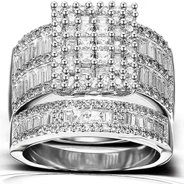 Luxury Ring Sets For Women High Clarity S925 Simulated Diamond Platinum Accent Resistant For Engagement Wedding Anniversaries