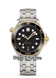 New Diver 300M 210.20.42.20.01.002 Miyota 8215 Automatic A8800 Mens Watch Two Tone Yellow Gold Black Texture Dial SS Bracelet Puretime I03a1