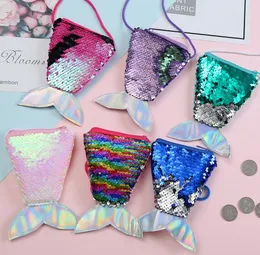 Women Mermaid Tail Sequins Coin Purse Girls Crossbody Bags Sling Money Change Card Holder Wallet Purse Bag Pouch For Kids Gifts GB318